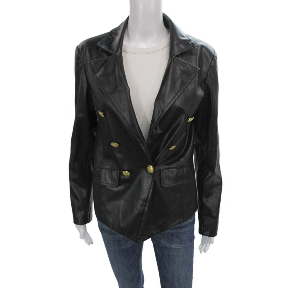 Anthropologie Womens Basic Jacket Black Button Long Sleeve PU Size M